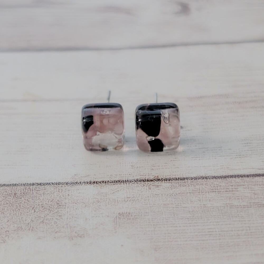 Vintage Stud Earrings - Unusual Square Shape - Tarnished